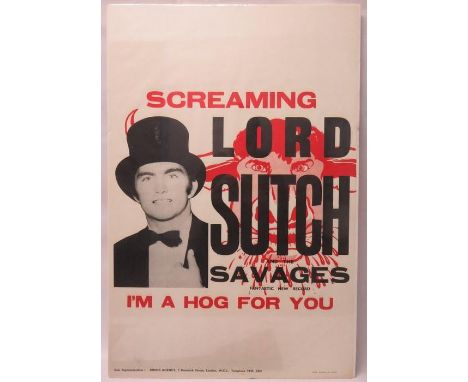 Screaming Lord Sutch - I?m A Hog For You - 1963 Promotional Poster. 76.5cms x 51cms 
