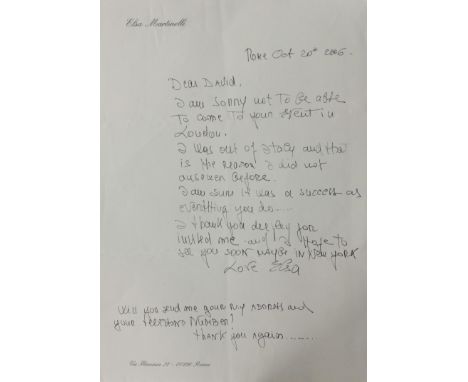 Handwritten letter From Elsa Martinelli dated Oct 20th 2006 and Typed letter from Butterfly McQueen dated 10-18-82 both to Da
