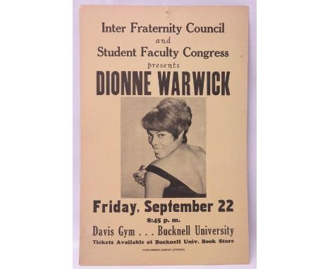 Dionne Warwick Concert Poster for Bucknell University, Friday 22nd September 1968. 54.5cms x 35.5cms 
