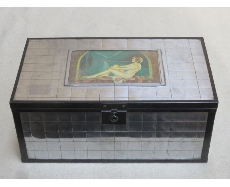 Hardwood mirrored vintage cigar box decorated with a nymphette panel 