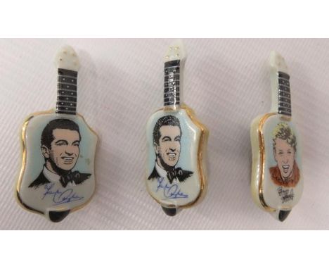 Teenage Pottery by Wade including guitar brooches featuring Tommy Steele, Marty Wilde and Frankie Vaughan (7), trinket box fe