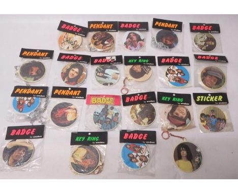 Twenty One original Anabas Badges, Keyrings and stickers, featuring Jackson 5, Mick Jagger, Michael Jackson, Cat Stevens, Don