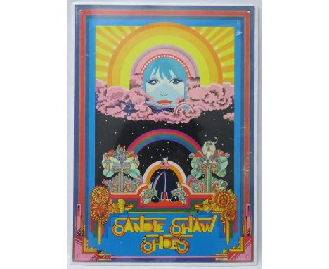 Sandie Shaw Shoes 1968 screen print on tin for her range of shoes. Sign was designed by pop artist David Roe. 51.5cms x 36.5c