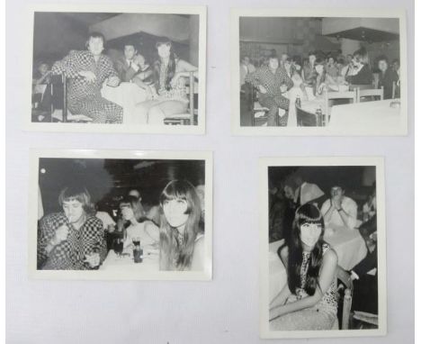 Four original black and white photographs of Sonny &amp; Cher sat in club 1960?s one with Bob Dylan (4) 