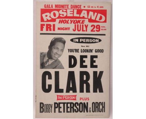 Dee Clark Concert poster for Roseland Holyoke, Friday 29th July 1962. 56cms x 36cms 