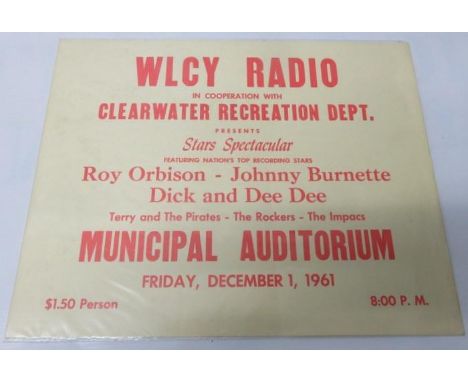 Roy Orbison December 1st 1961 Concert Poster at Clearwater Municipal Auditorium, also features Johnny Burnette and Dick &amp;