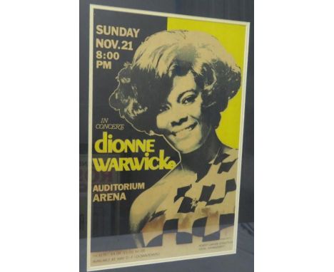 Dionne Warwick Original concert poster for Auditorium Arena Sunday 21st November 1971 framed and glazed 55.5cms x 36cms 