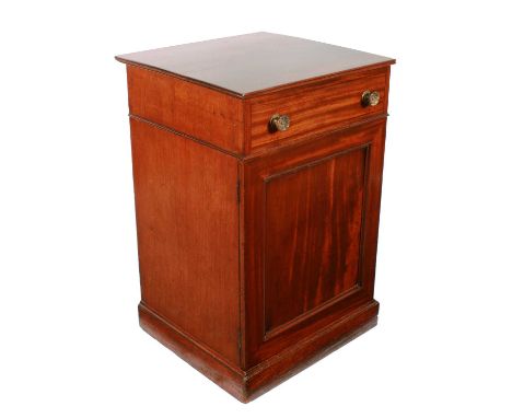 A late Georgian mahogany bedside cabinet/washstand, c.1820, the hinged rectangular cover opening to reveal a fitted interior 