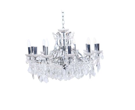 A modern French style steel and cut-glass twelve-branch chandelier, 79cms diameter.