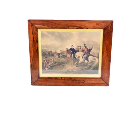 After A. CooperWellington at Waterloo, a hand-tinted lithograph,printed by Hodgson and Graves, in rosewood frame, 42.5 x 55cm