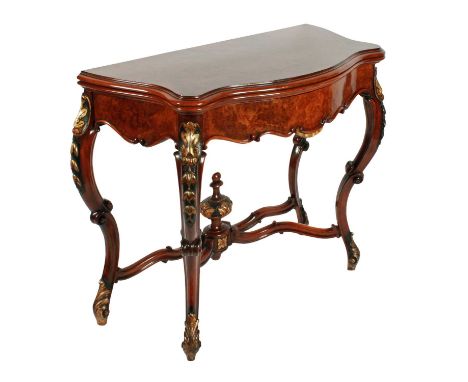 A fine late 19th Century continental walnut and burr walnut serpentine card table, the moulded serpentine-shaped top opening 