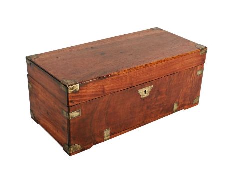 A Victorian camphorwood small trunk or document box, c.1880, the brass bound hinged cover with a brass chain stay, 56.5 x 27 
