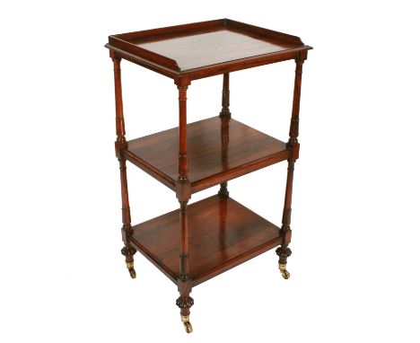 A good George IV/William IV rosewood three-tier étagère or whatnot, c.1830, in the style of Gillows, the top shelf has a low 