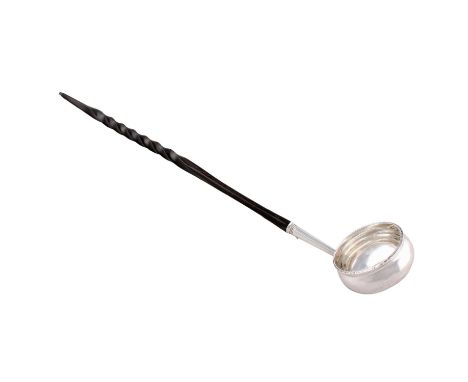 An early 19th Century Scottish silver metal toddy ladle, c.1810, by William Jamieson, Aberdeen, spiral horn or whalebone hand