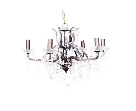 A modern French style black painted metal and cut-glass six-branch chandelier, 63cms diameter.