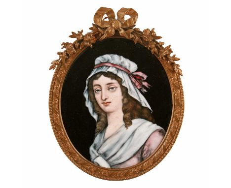 A 19th Century French Limoges enamel portrait of a young woman, c.1870, probably of Charlotte Corday, the assassin of Jean Pa