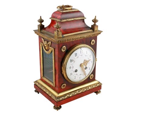 Samuel Marti: a French tortoiseshell and gilt brass mounted mantel clock, c.1890, the circular white enamelled Arabic dial si