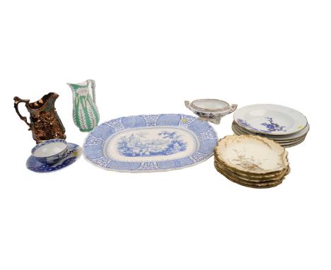 An early 19th Century Staffordshire meat plate, 'Versailles' pattern, c.1850; a French porcelain part dessert set; early 20th