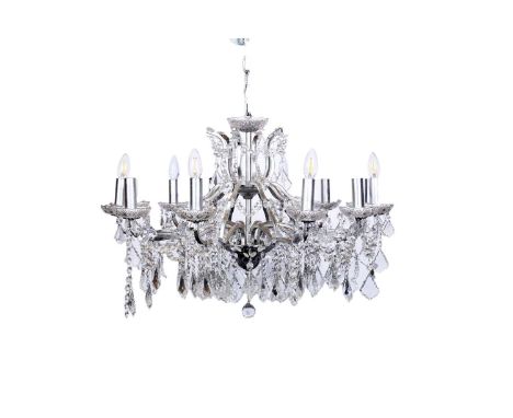 A twelve-branch silvered metal and cut-glass French style chandelier, with electric fittings, 86 x 86 x 64cms high.