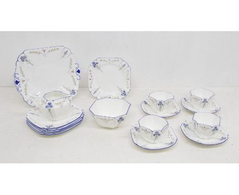 Shelley & Art Deco interest; Shelley Queen Anne Iris pattern tea set comprising of; tea plates, twelve side plates, twelve sa