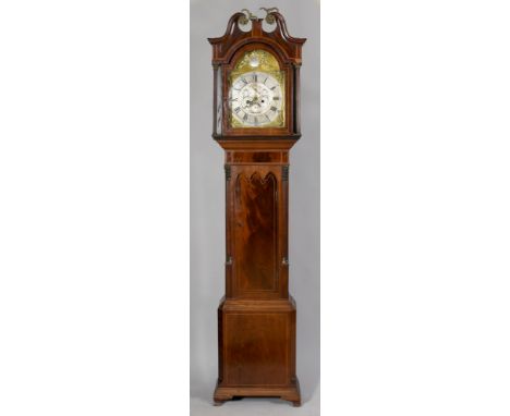 An early 19c eight day longcase clock, the movement now with a later Victorian brass dial bearing the name Thos. Scott Gainsb