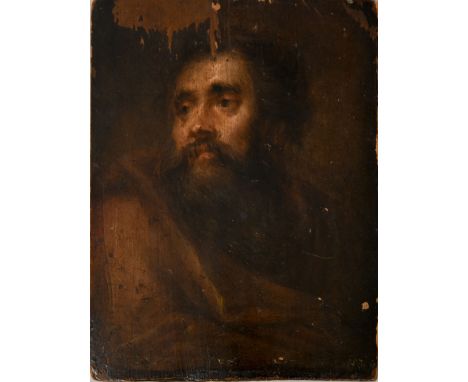 An 18c miniature oil painting on panel, the portrait of a gentleman with beard and cloak, unframed, 5.25in x 4in.