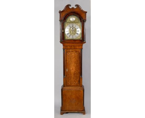 An early 18c eight day longcase clock movement and dial,   the 12in arched brass dial signed William Stumbels, Avetongiffard 