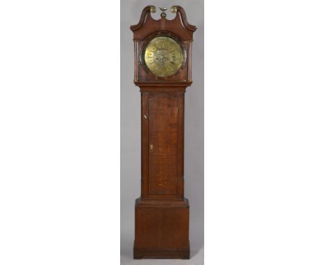 A late 18c eight day longcase clock now with a 13in diam. circular brass dial signed R. Todd of Scarborough.  the standard fo