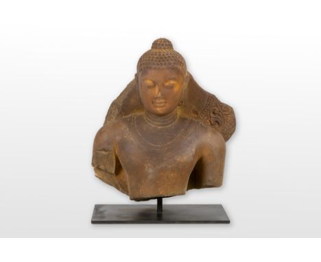 5th/8th Cent. Indian Gupta period typically idealized "Buddha bust" sandstone sculpture from the "Sarnath" school INDIA - GUP