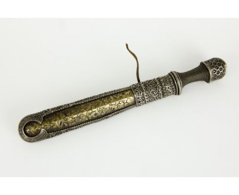 18th Cent. Tibetan dagger, worn as a status symbol by the official members of the Tibetan government, in silver and brass (wi