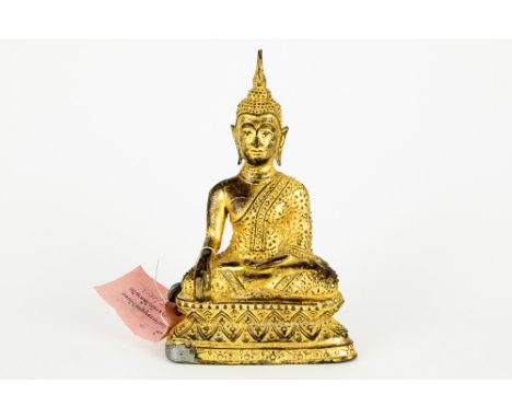 small antique Siamese Rattanakosin period "Buddha" sculpture in gilded bronzeKleine antieke Thaise sculptuur uit de Rattanako