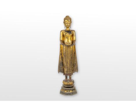 19th Cent. Siamese Rattanakosin period "Standing monk" sculpture in gilded bronzeTHAILAND  -  RATTANAKOSIN PERIODE  -  19° EE