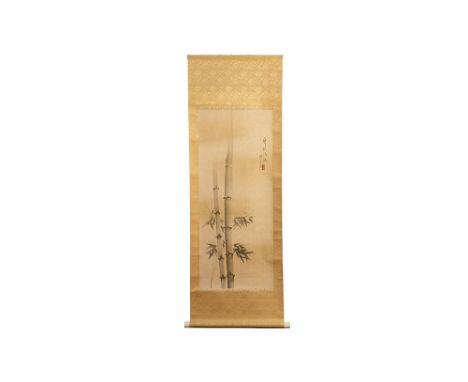 Chinese scroll with a painting with bambooChinese scroll met schildering met bamboe  -  126 x 43,5 cm