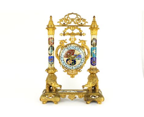 quite rare late 19th Cent. Chinese style clock in cloisonné and ormolu (gilded bronze) with a design attributed to Edouard Li