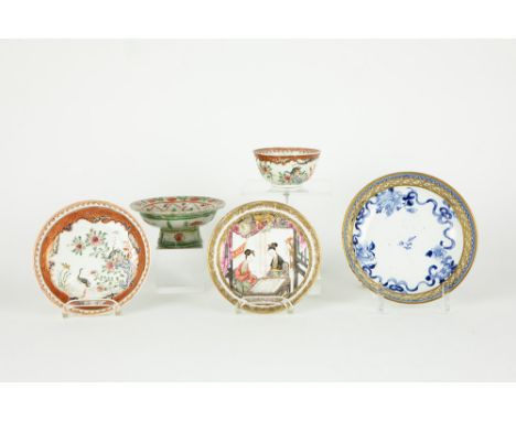 various lot of antique Chinese-porcelain : an eighteenth century set of cup and saucer with Famille Rose decor with birds in 