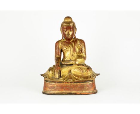 18th Cent. Burmese Shan period "Buddha" sculpture in gilded bronzeBIRMA  -  SHAN PERIODE  -  18° EEUW sculptuur in gedoreerde