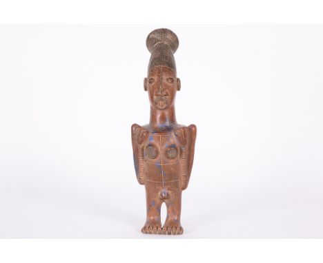 African Congolese Mangbetu terracotta sculptureAFRIKA  -  KONGO  -  van voor 1950 staande Mangbetu - sculptuur in deels gepol