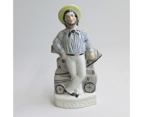 A Staffordshire Crimean War figure of a sailor leaning on a cannon.Similar to Pugh C figure 191Circa: 1854Size: 26.5cm HCondi