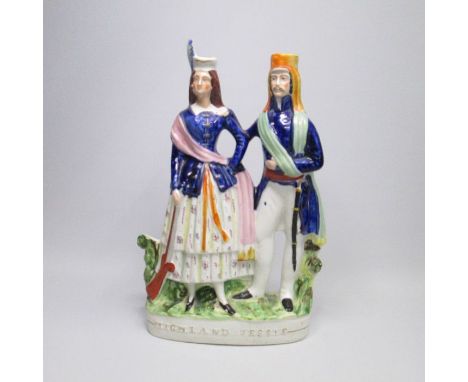 A Large Staffordshire figure titled Highland JessiePugh C figure 266 Circa: 1857Size: 37cm HCondition: Restoration to Jessie’