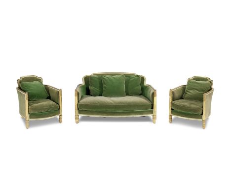 A Four Piece Art Deco Salon Suite by Paul Follot, circa 1925comprising a sofa and three armchairs with gilt wood frames, each