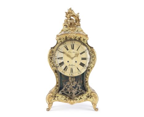 A rare mid 18th century Swedish Vernis Martin bracket clockClaes Berg, Stockholm, case signed P.G BolinderThe waisted case of