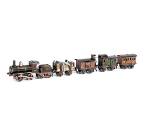 MARKLIN 0 gauge locomotive and 4-wheel rolling stock, 1902-1911Cat. ref F1030/0 clockwork 0-4-0 locomotive No.20 and tender f