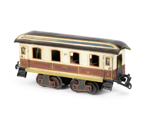 MÄRKLIN gauge I bogie 'Kaiser' 1st Saloon coach, 1894-1898Car. ref. 1841K, hand painted in dark red, ivory and blue, orange a