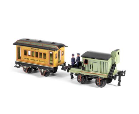 MÄRKLIN 0 gauge Buffet car and Service wagon, 1909-1918Cat. ref 1886 4-wheel American 'LIMITED VESTIBULE EXPRESS' Buffet car 