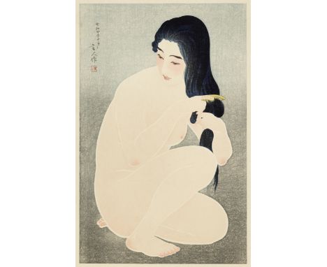 Torii Kotondo (1900-1976)Showa era (1926-1989), dated 1929A dai oban tate-e print with the title Kamisuki (Combing Hair) embo