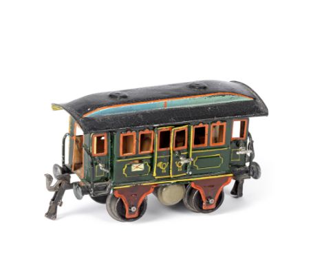 MÄRKLIN 0 gauge 4-wheel Passenger Post van, 1909Cat. ref 1882 painted in green livery with yellow and red lining, hinged end 