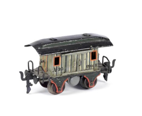 MARKLIN 0 gauge 4-wheel Passenger Luggage van No.20, 1909Cat. ref 1821 10000K van painted in grey lined livery with red windo