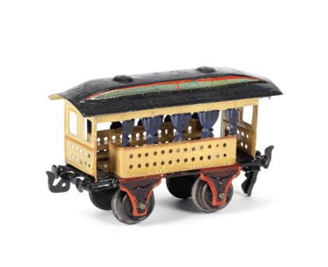 MÄRKLIN 0 gauge 4-wheel Summer car, 1911-1914Cat. ref. 1825 with cream painted pierced sides and ends with orange lining, blu
