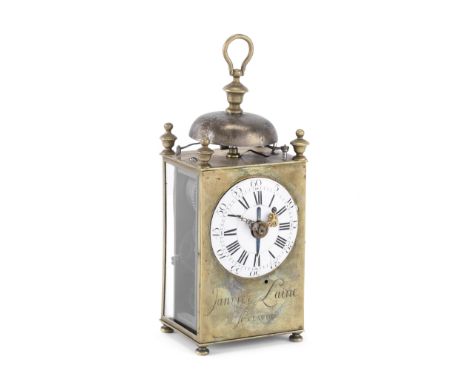 A rare late 18th century French striking Capucine travelling clock with alarm.Janvier l'Aîré, A St ClaudeSurmounted by a loop