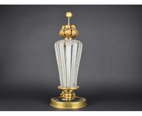 A Continental Mid 20th Century Brass and Perspex Table Lamp Base, Requires New Bulb Holder, 56cms High Overall